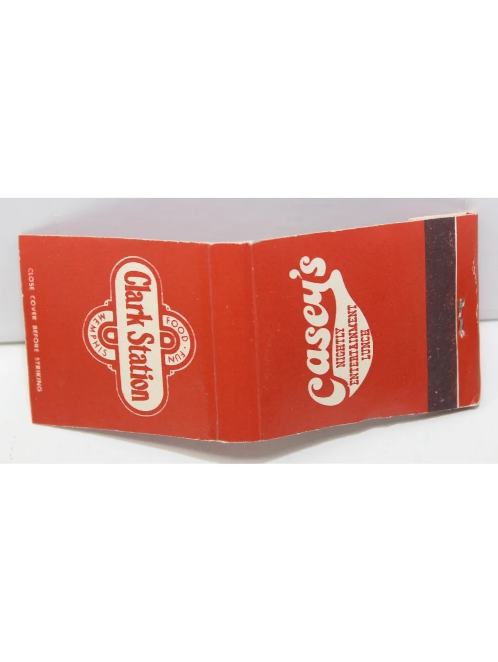 Vintage Matchbook Clark Station Casey's Nightly Entertainment Lunch Memphis TN